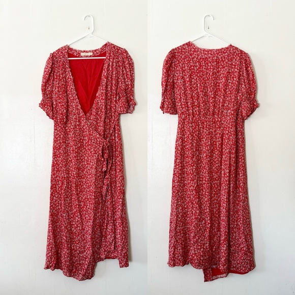STEVIE MAY Claret Midi Wrap Floral Dress Size Large in Red - Picture 5 of 10